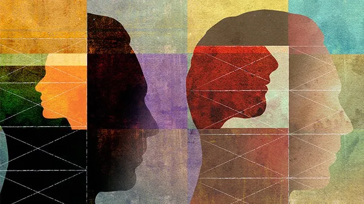illustration of different faces, representing symptoms of borderline personality disorder
