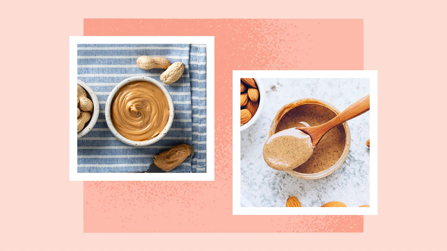 peanut butter bowl and jar of almond butter