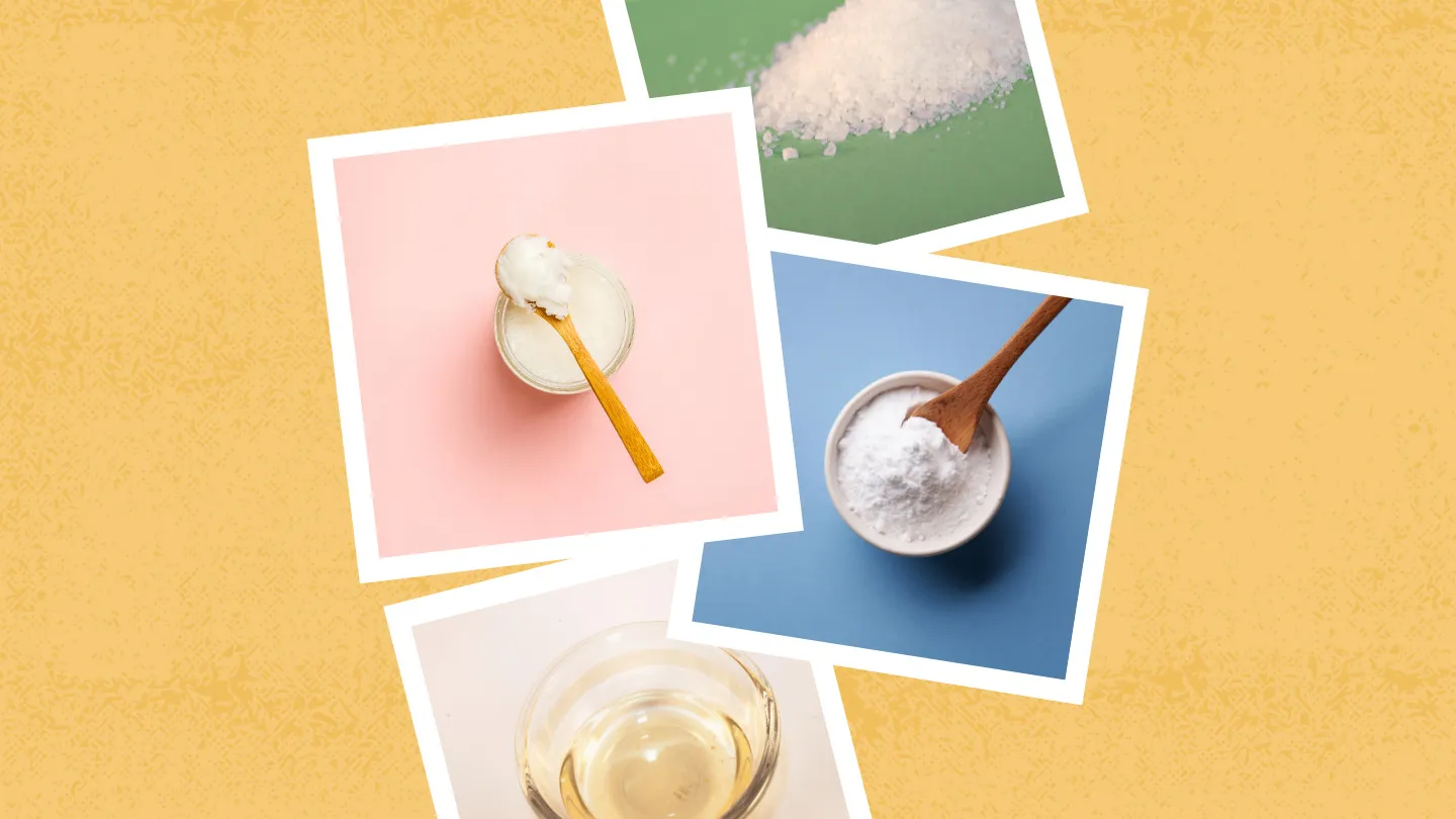 table salt coconut oil baking soda sunflower seed oil