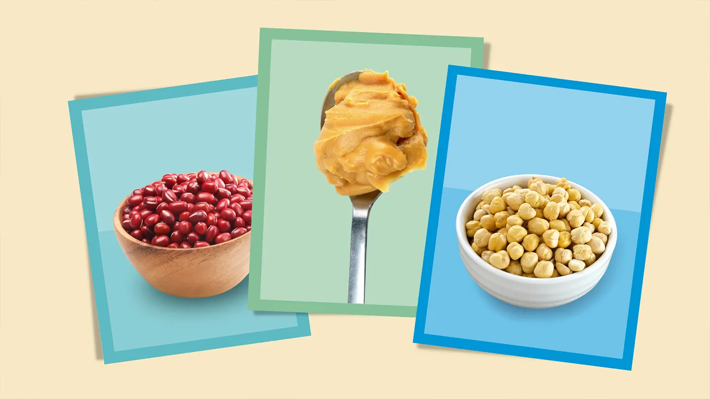 beans, peanut butter, and chickpeas