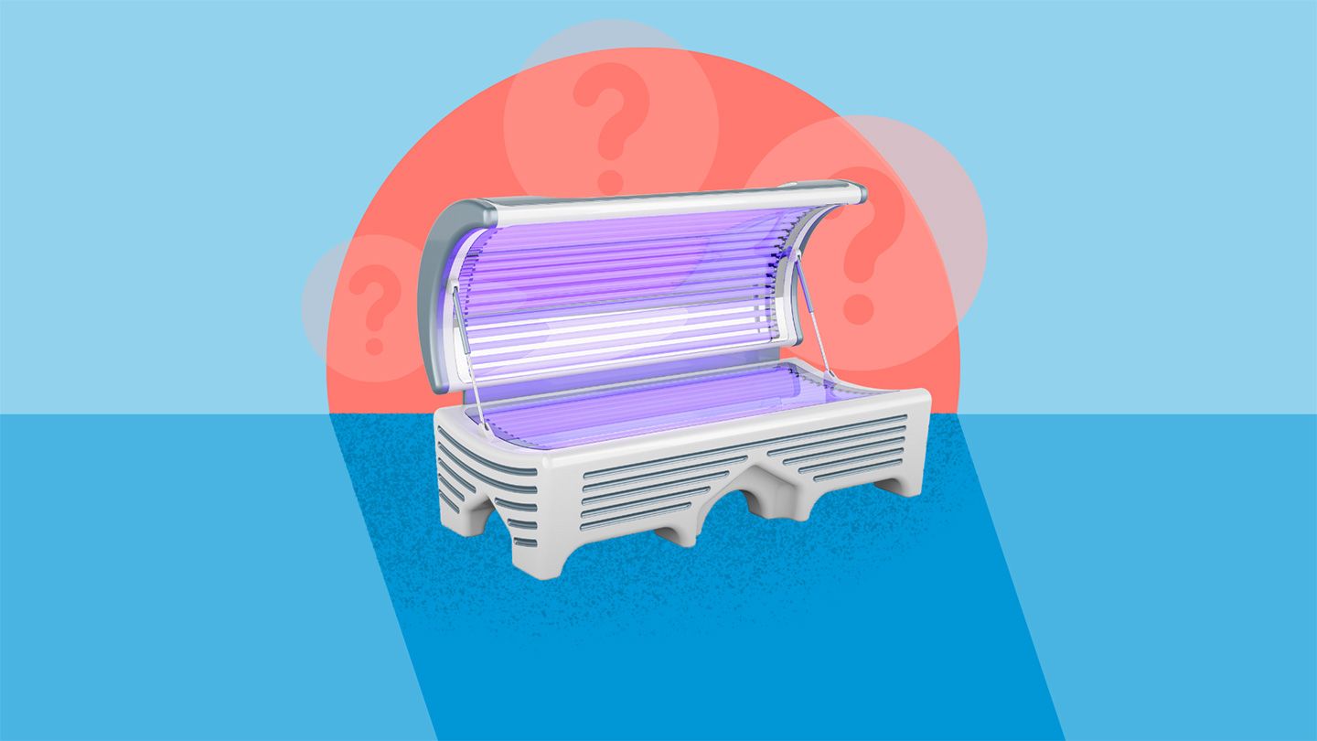 tanning bed open with questions mark circles around