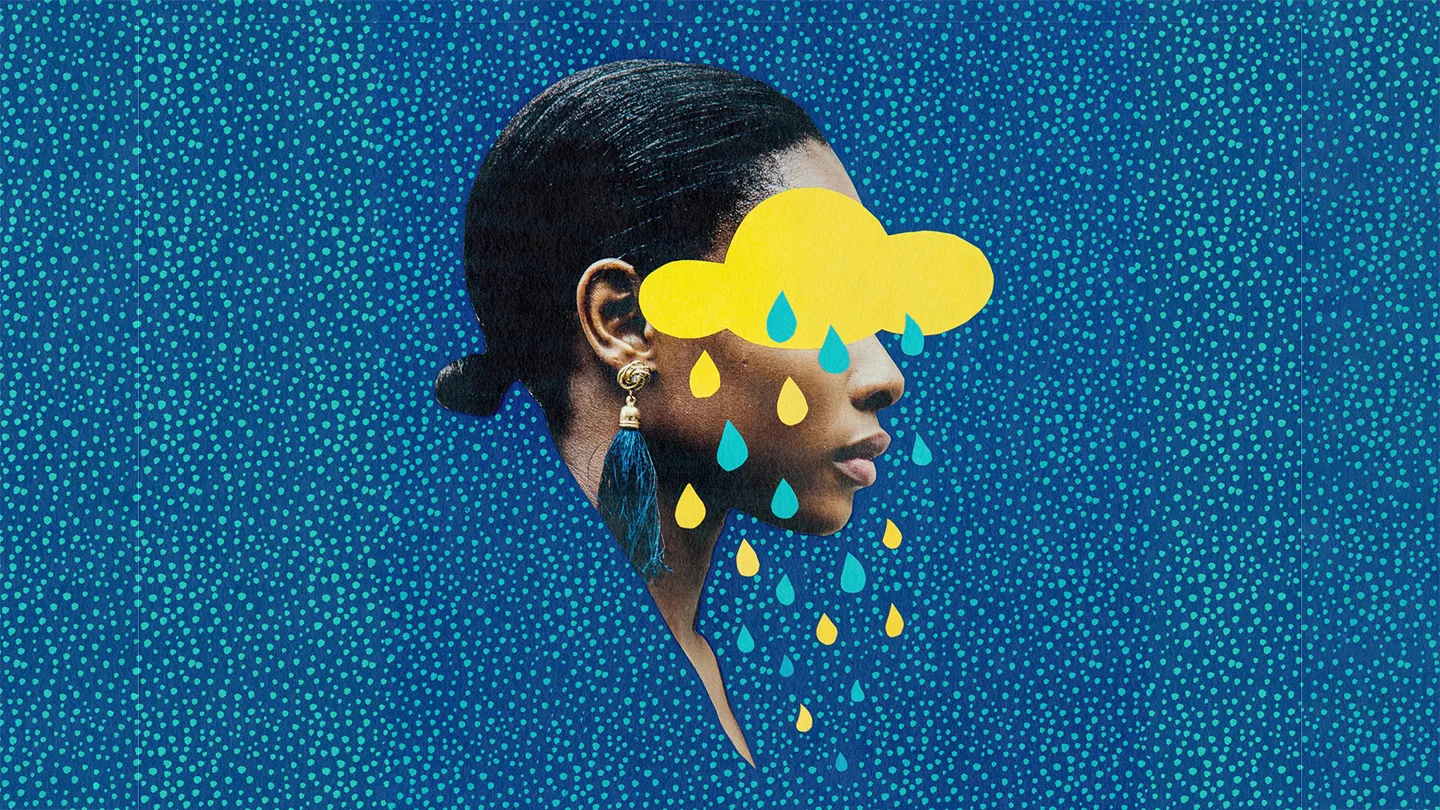 sad woman with cloud on face