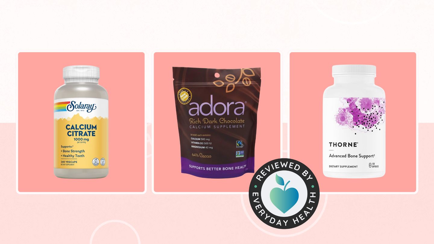 Calcium supplements for women from different brands against pink