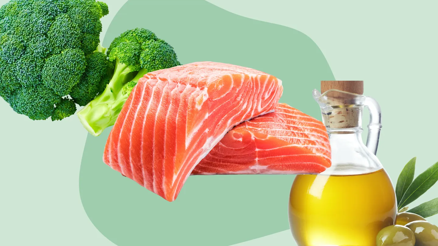 broccoli, salmon, extra virgin olive oil
