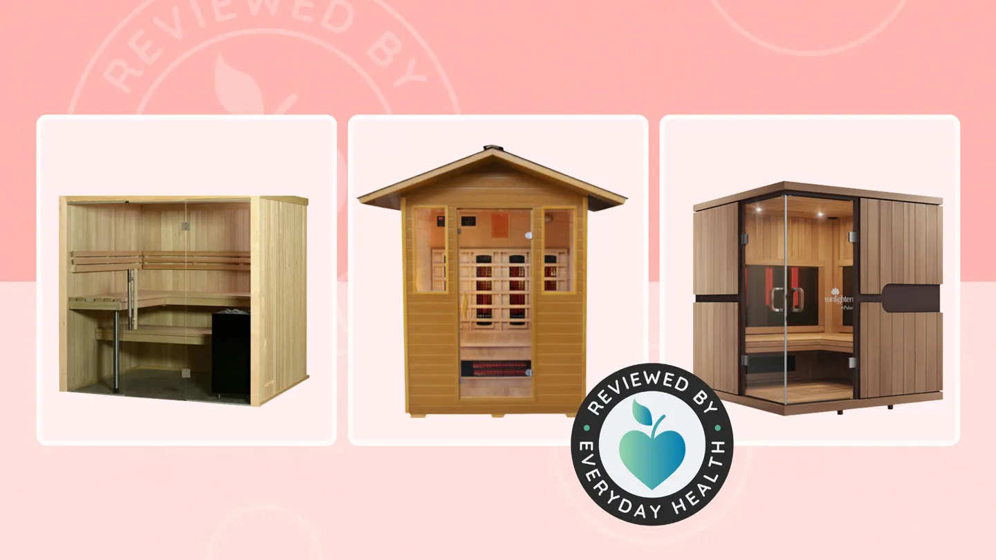 Different saunas on pink background