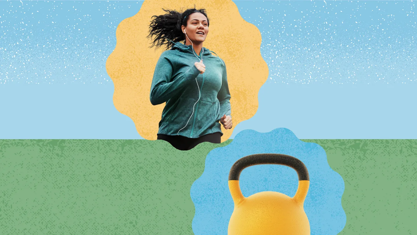 wo,an jogging and kettlebell
