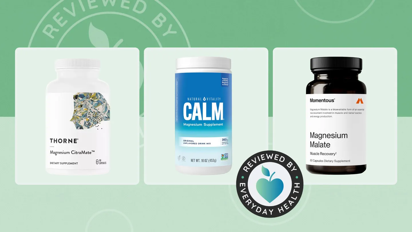 Three types of magnesium supplements against green background