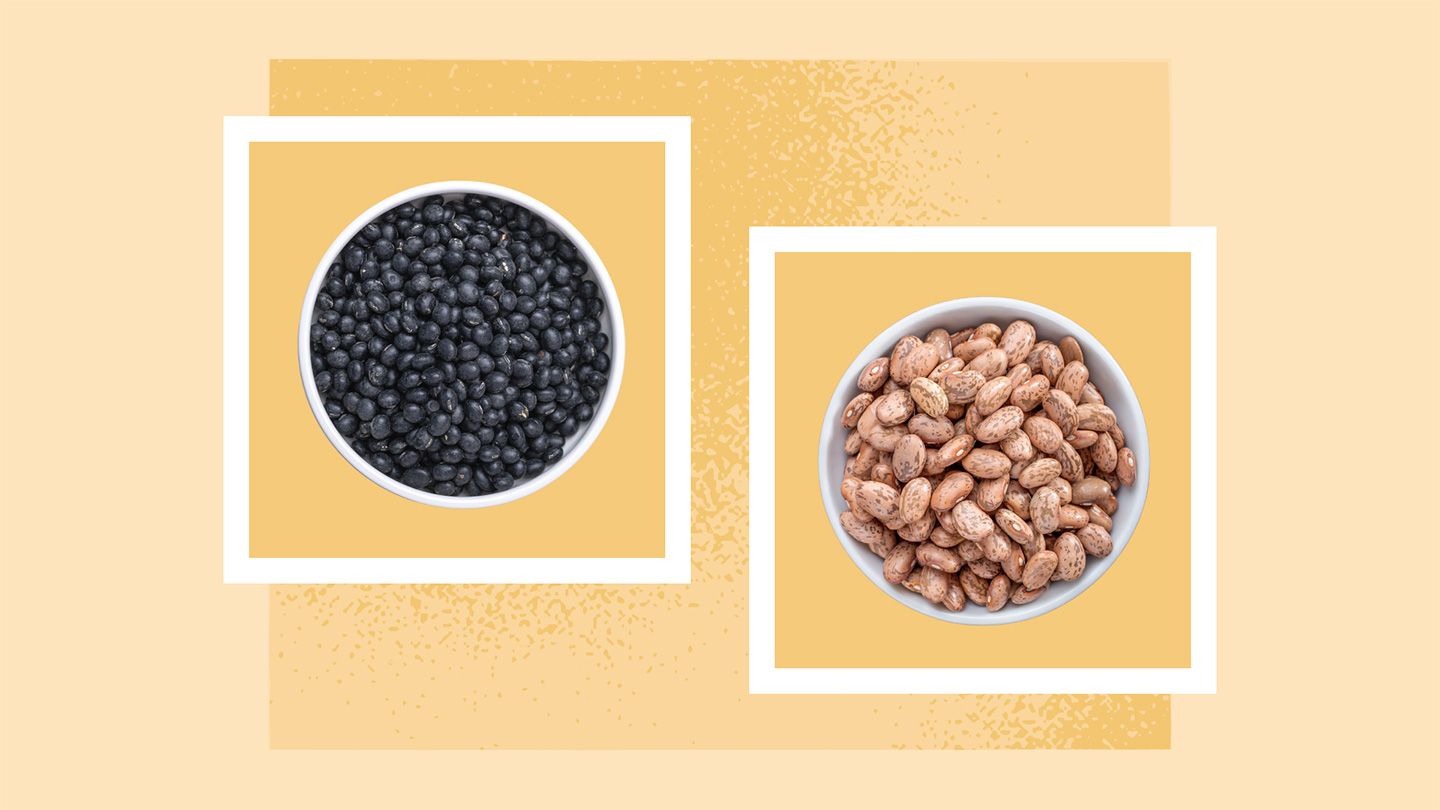 black and pinto beans in bowls