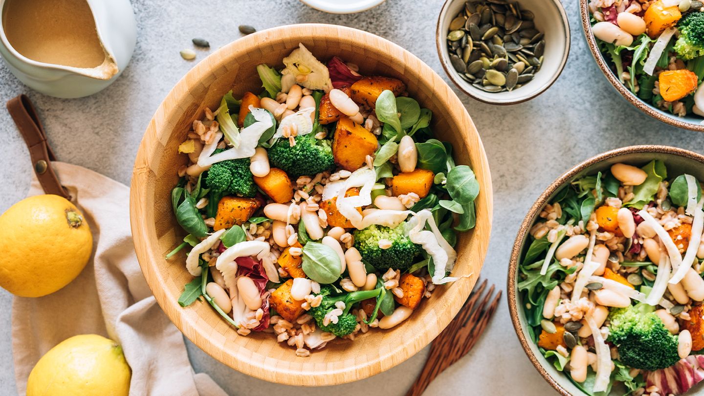 blue zone diet meal squash beans lentils grains broccoli leafy greens pumpkin seeds