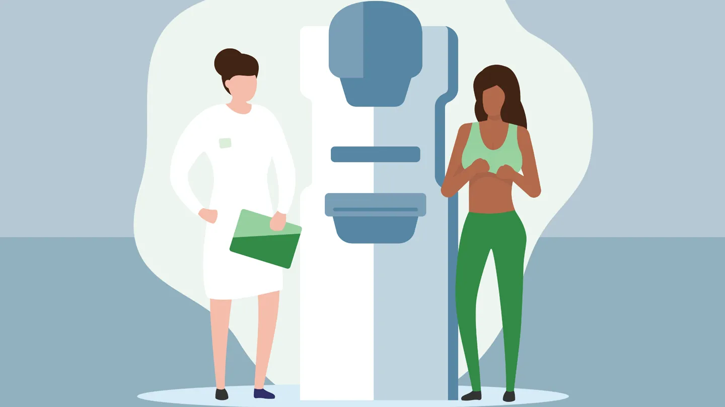 illustration of young Black woman getting mammogram