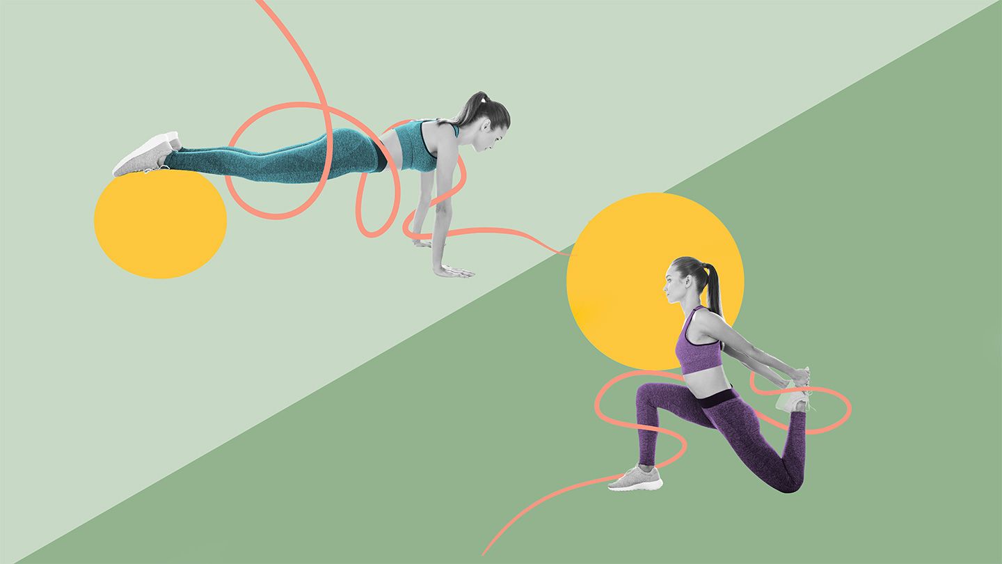 woman doing plank and woman doing lunge exercises