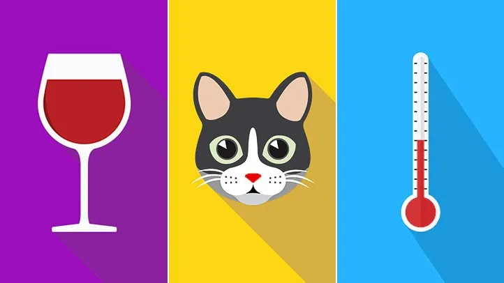 illustrations of things that contribute to uncontrolled asthma, like alcohol, a pet, and a thermometer