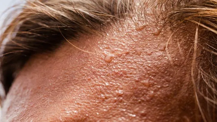 a person with a sweaty forehead