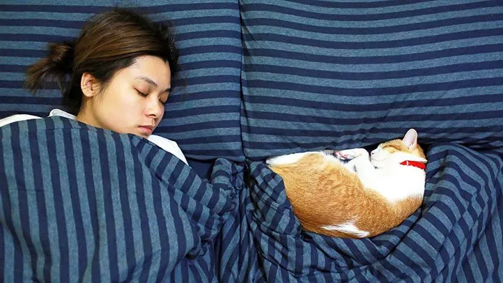 a woman sleeping in bed
