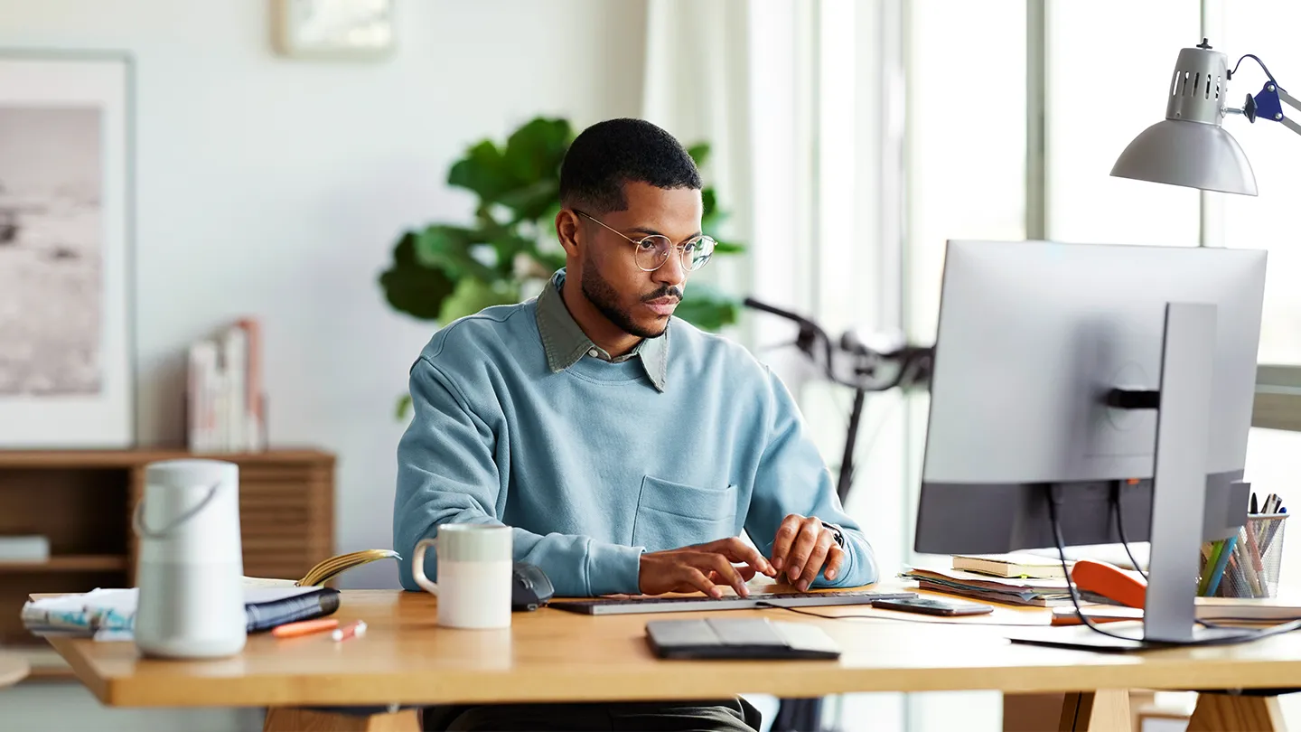 man working from home