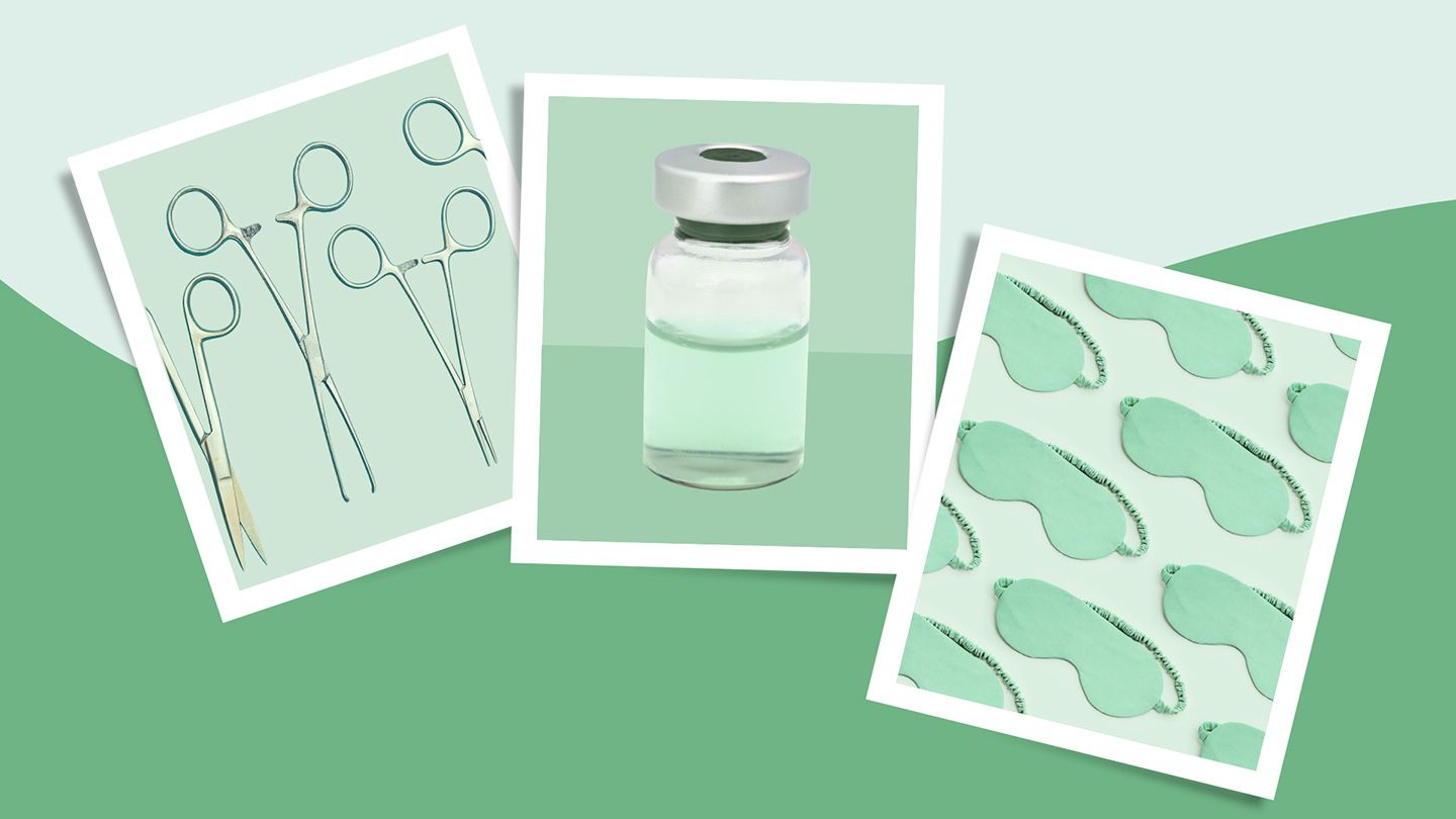 various surgical tools immunotherapy liquid vial repeated sleep masks