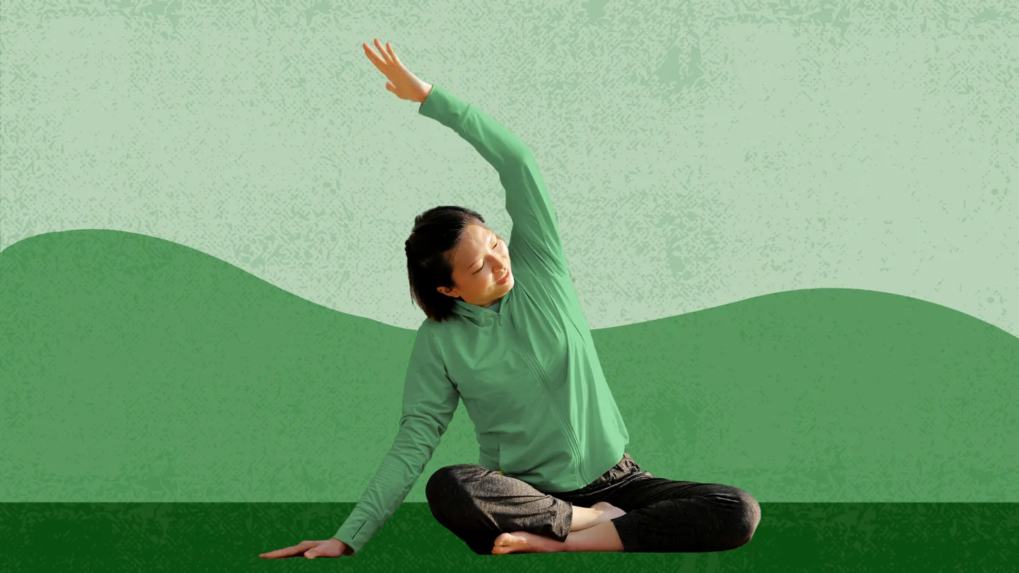 Asian woman doing yoga in the morning