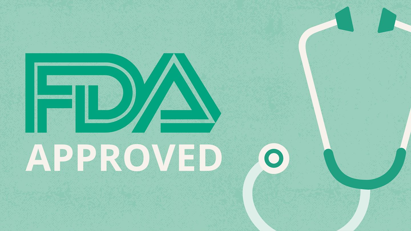 FDA approves graphic on a teal background