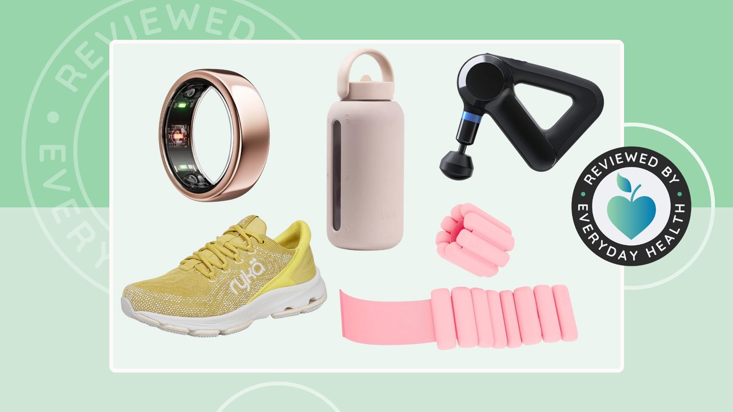Fitness accessories against a green background