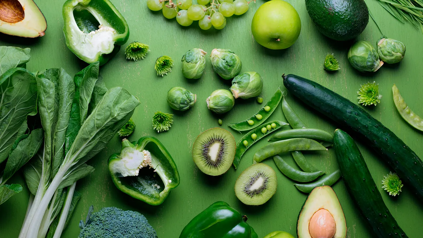 green vegetables and fruits