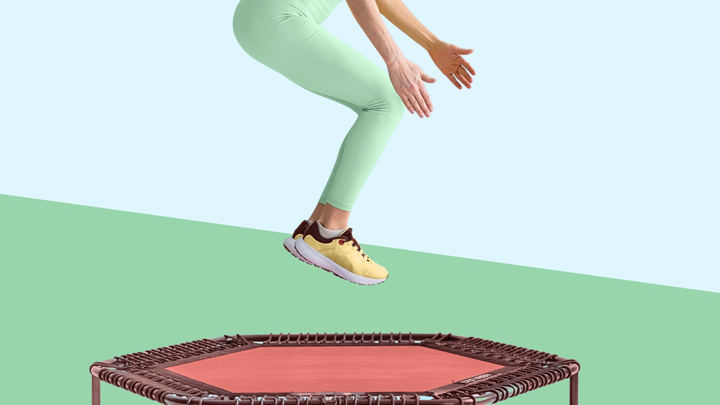 woman jumping on a trampoline