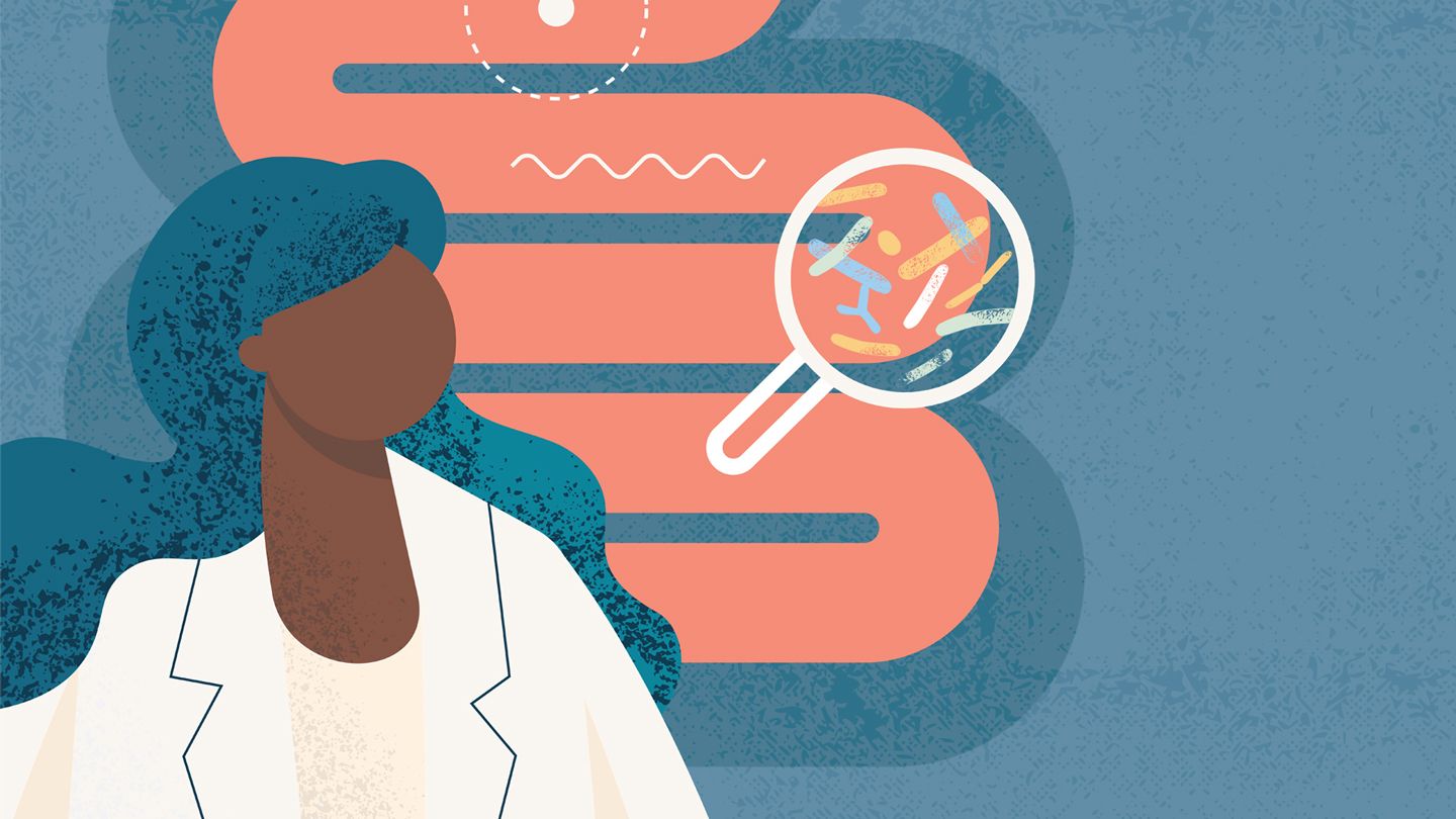 doctor looing at changes in gut microbiome illustration concept