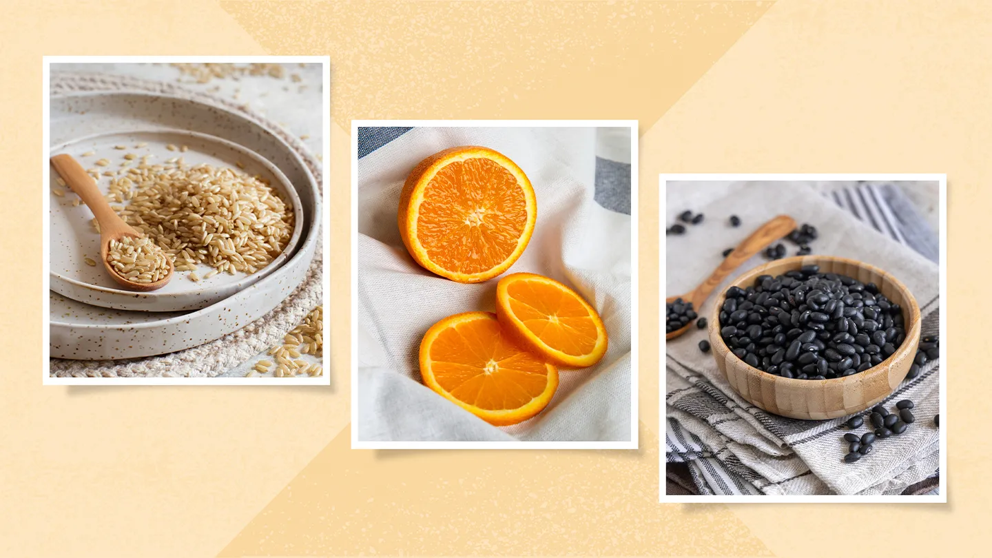 brown rice, oranges, and black beans