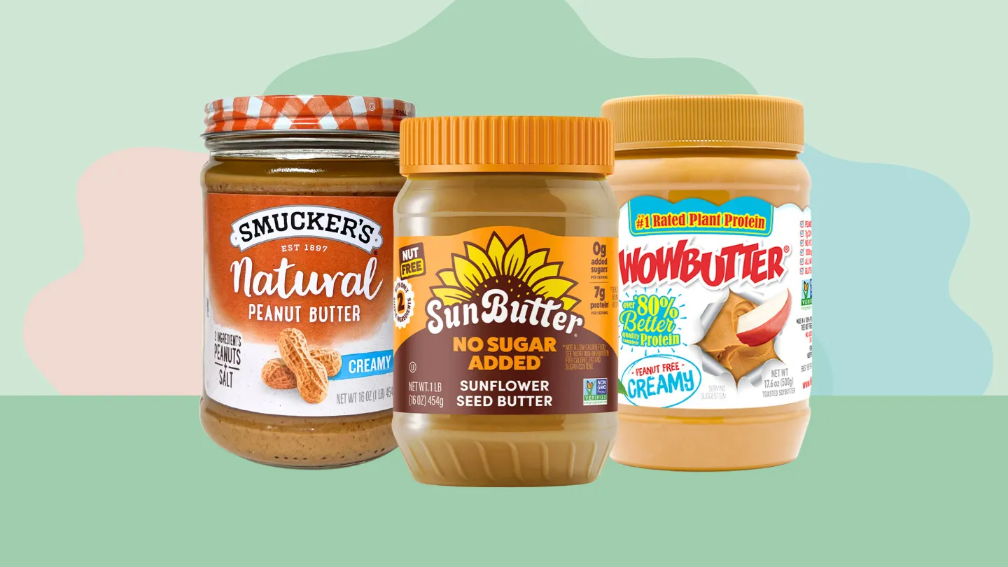 Smuckers natural creamy peanut butter Sunbutter sunflower spread Wowbutter soybean spread