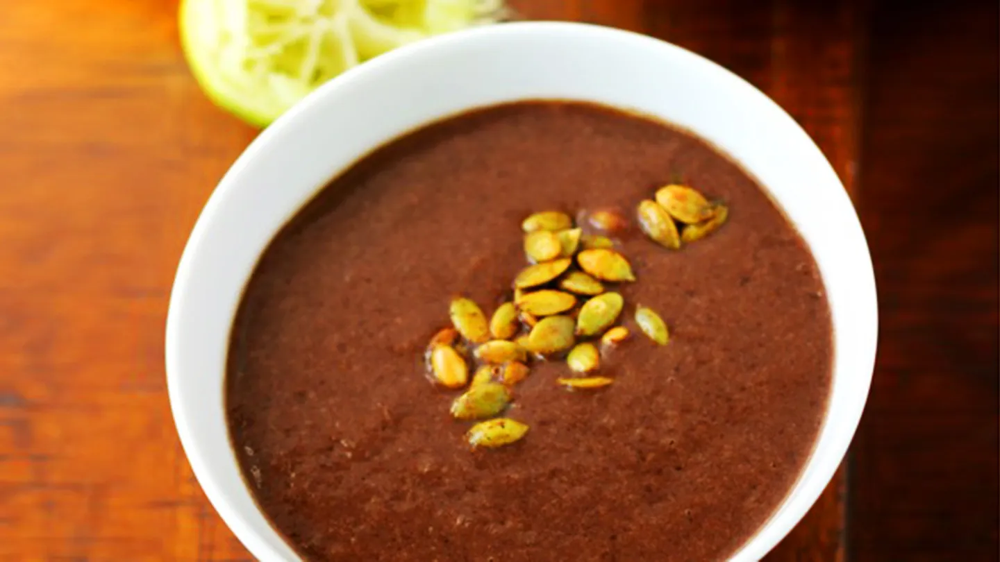 Spicy Black Bean Soup with Ancho Chile Pepitas