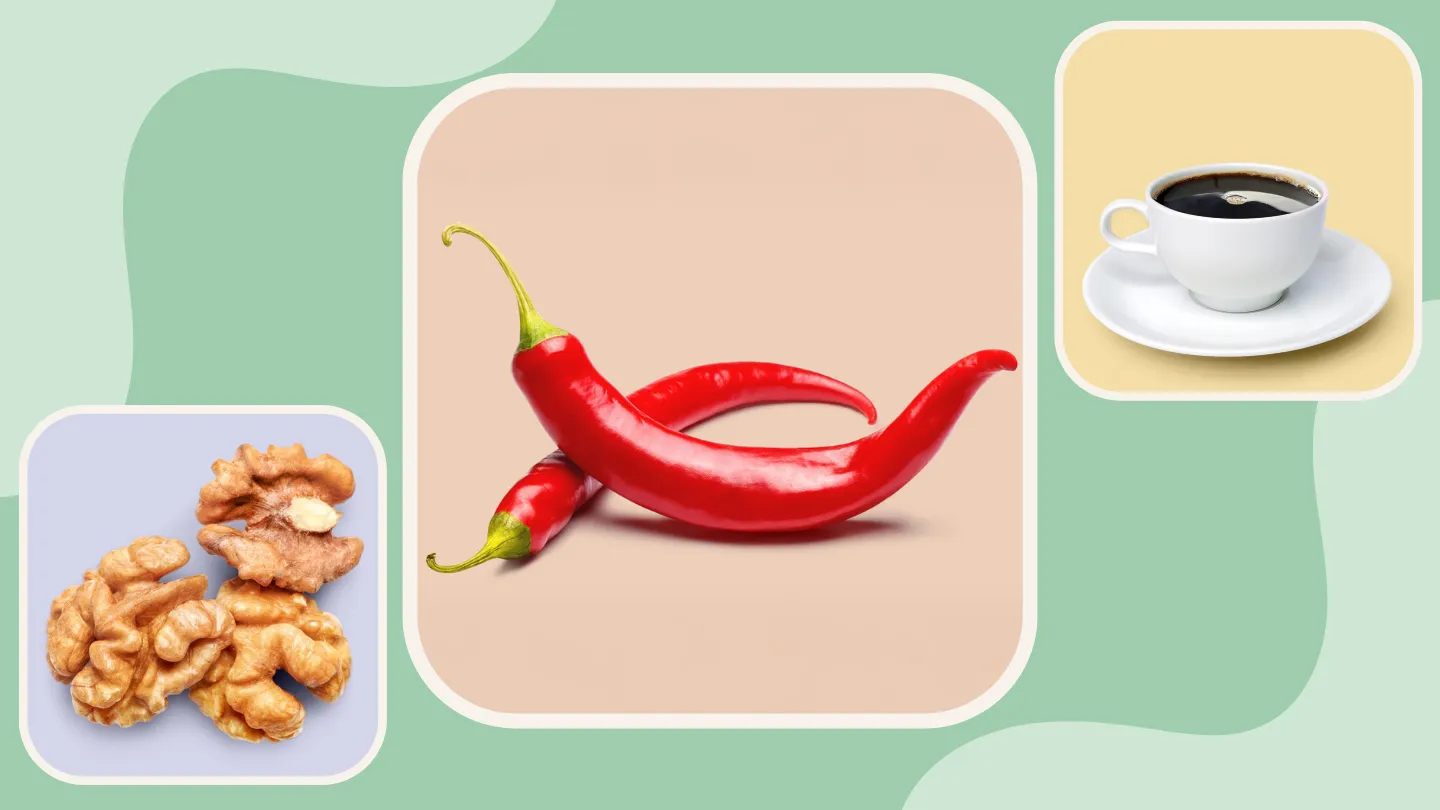 walnuts, chilli peppers and coffee cup