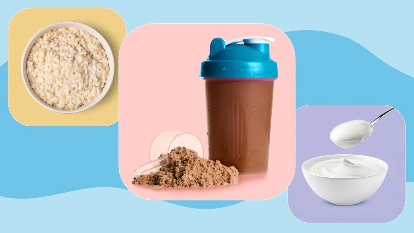 oats, protein shake, plain yogurt