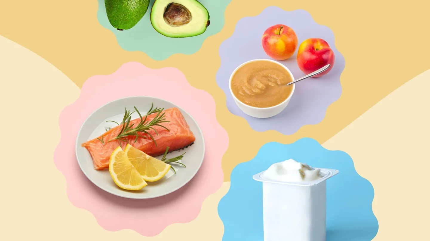 salmon, apple sauce, avocado and yogurt