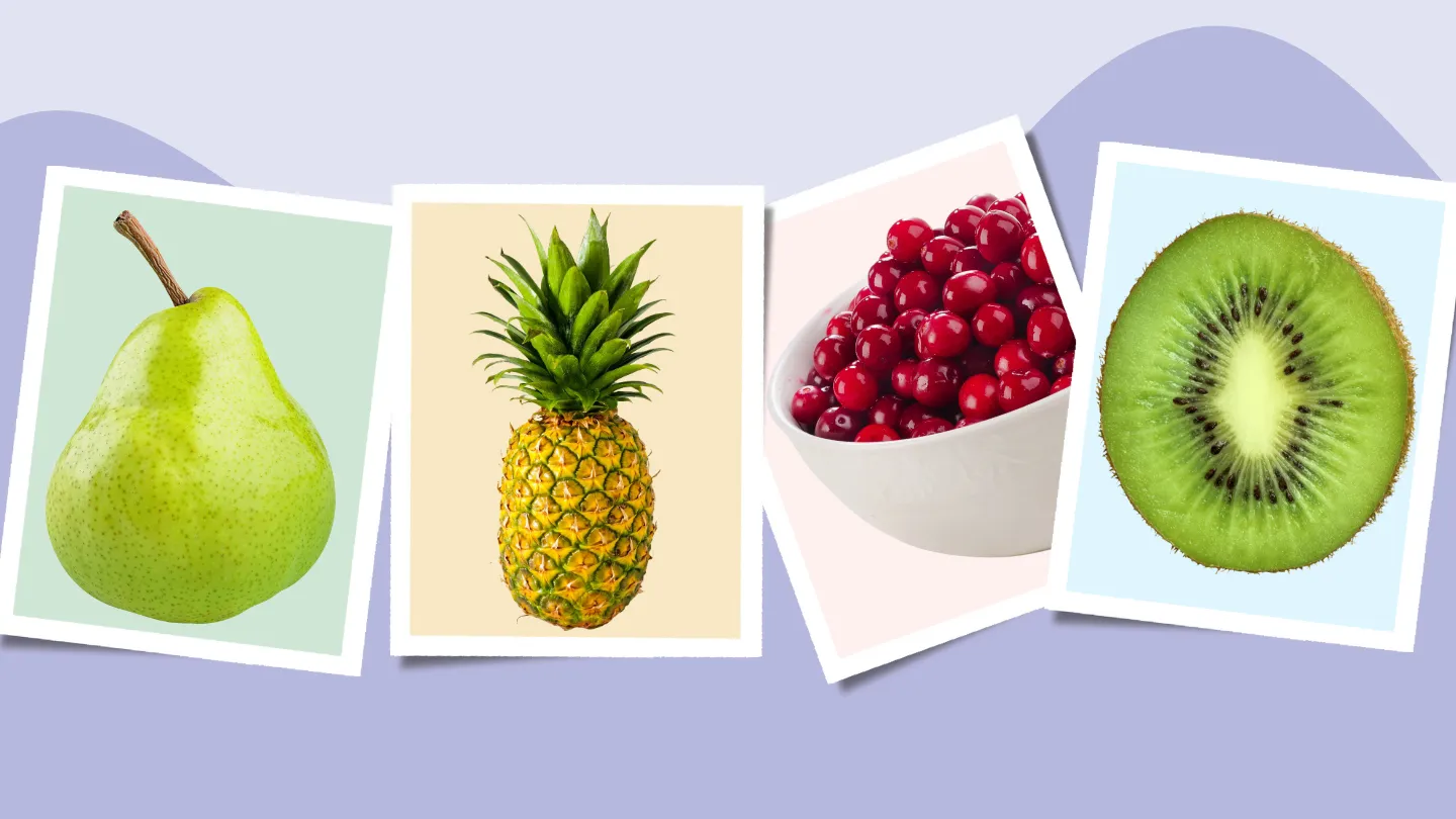Winter Fruits to Help Keep You Healthy that include pears, pineapple, cranberries and kiwi