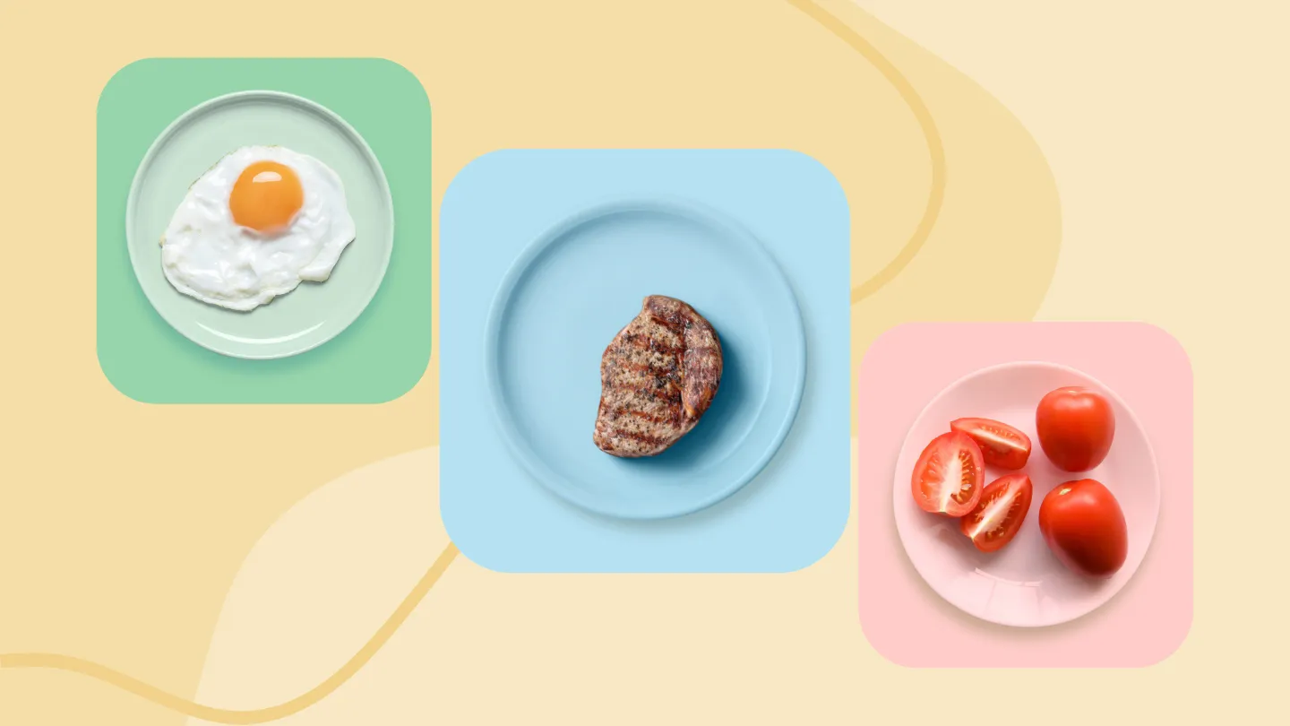 eggs, steak, tomatoes