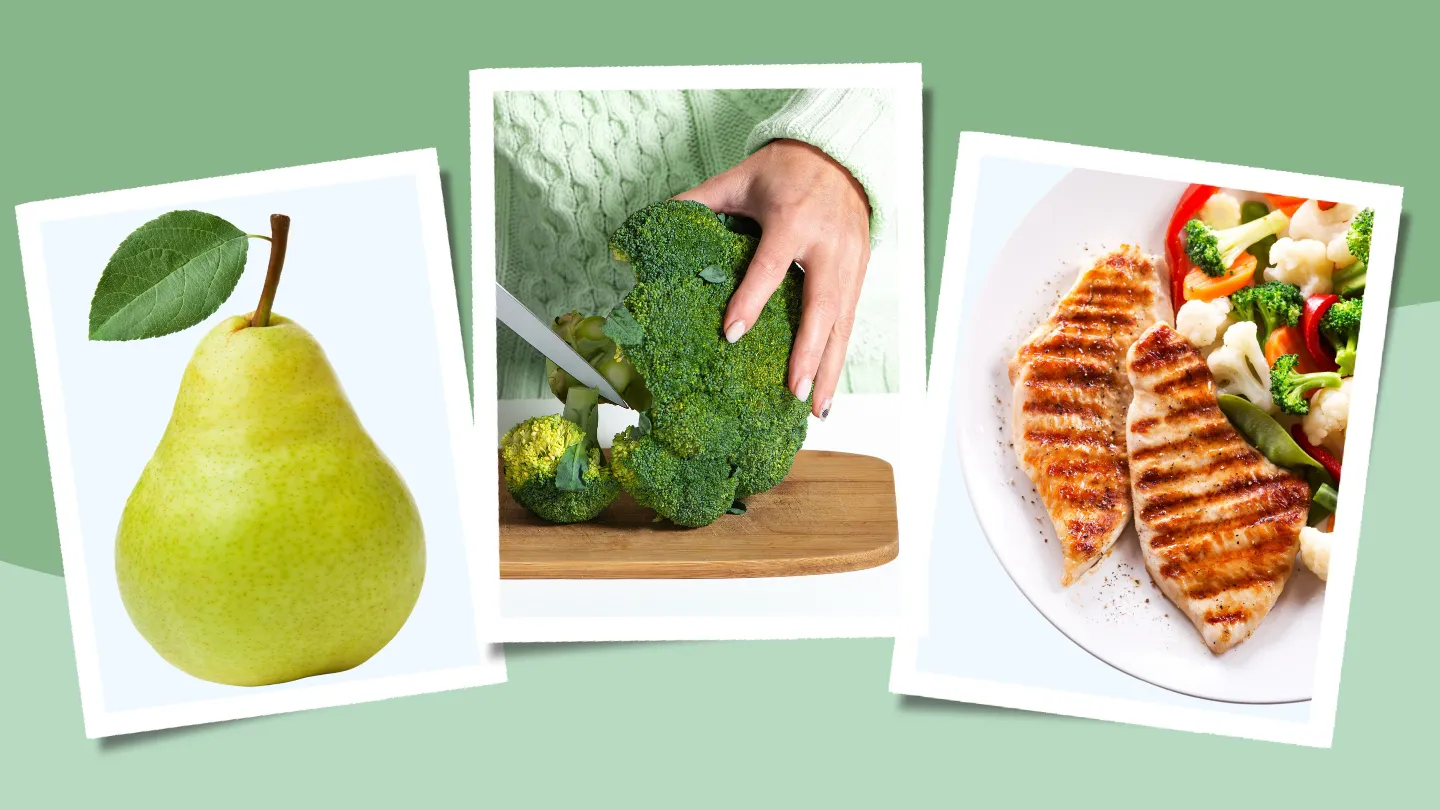Pear, Broccoli and grilled chicken with veggies help diet when you have GERD