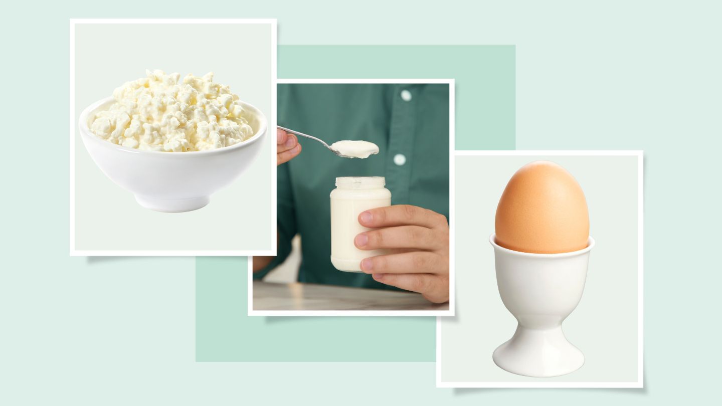 cottage cheese, yogurt and hard boiled egg