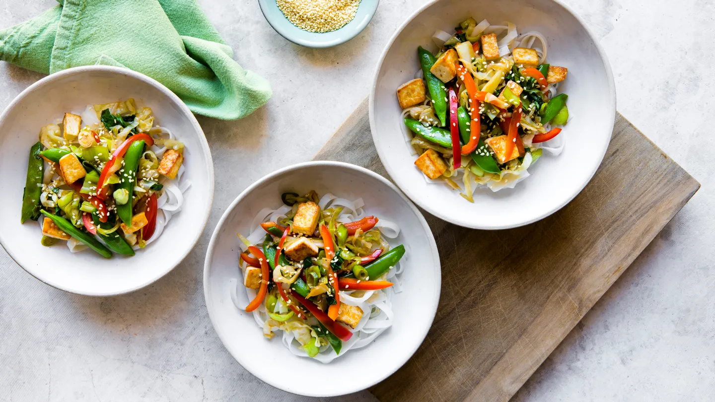 Vegan Stir Fry Meal Noodles Tofu and Vegetables