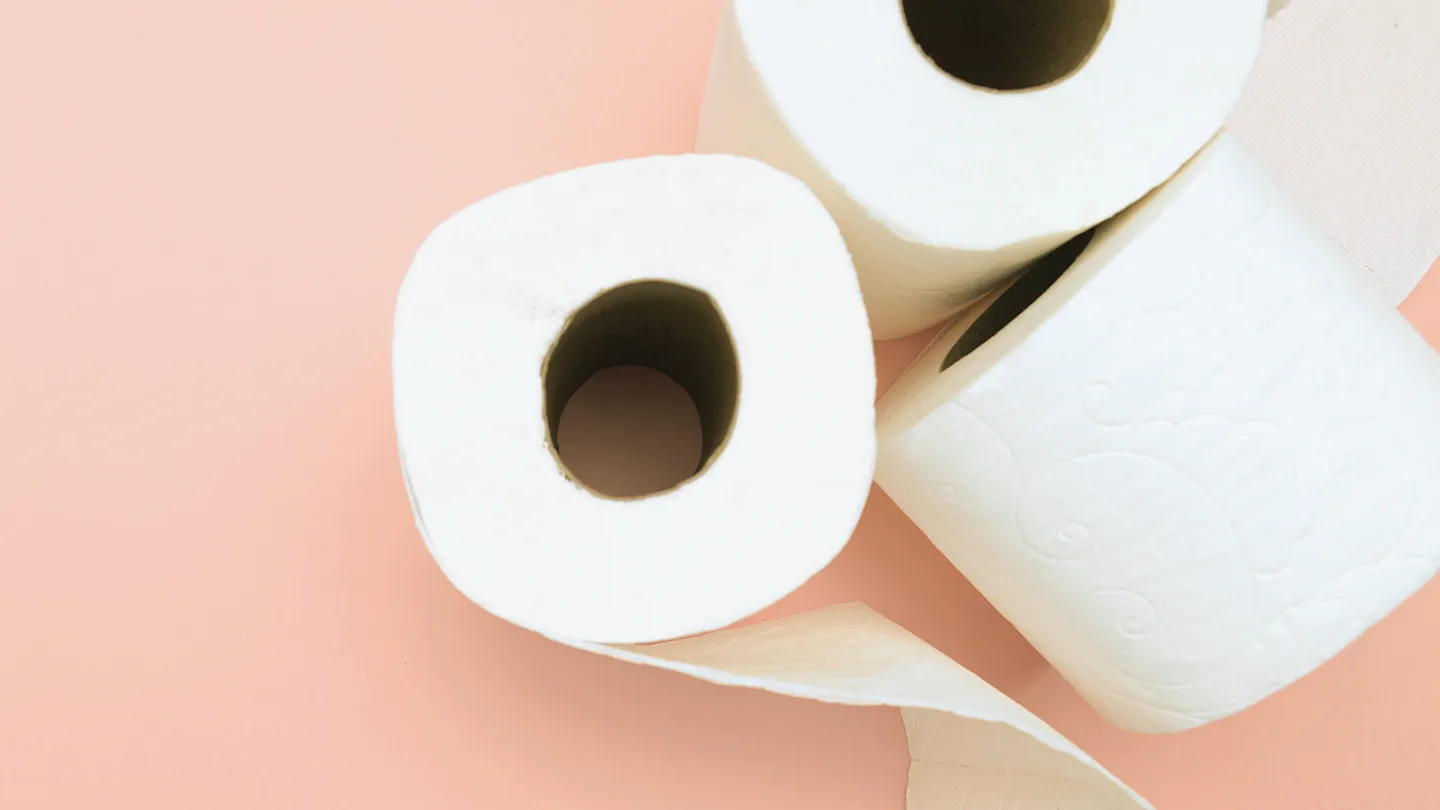 toilet paper rolls on pink background