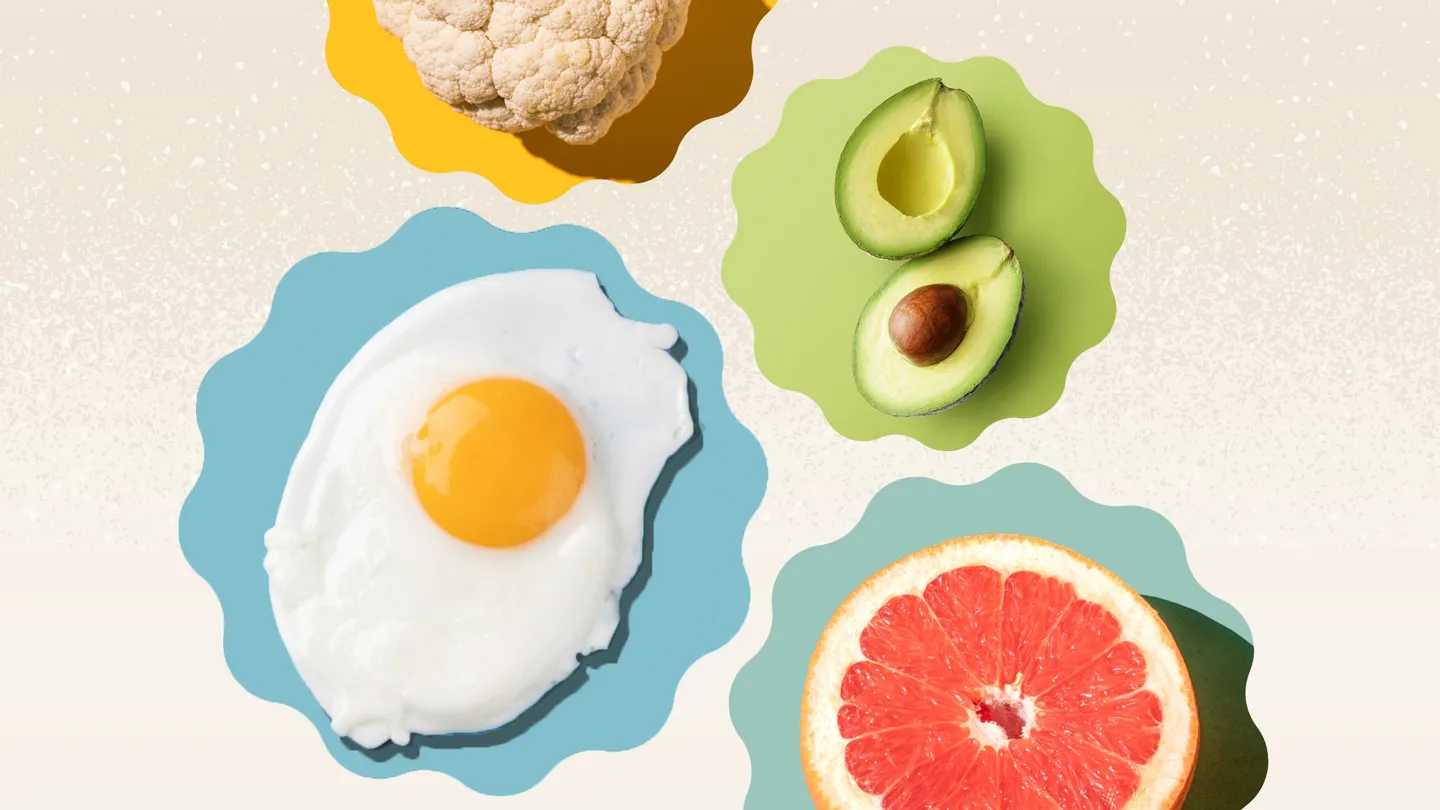 cauliflower, avocado, fried egg, grapefruit