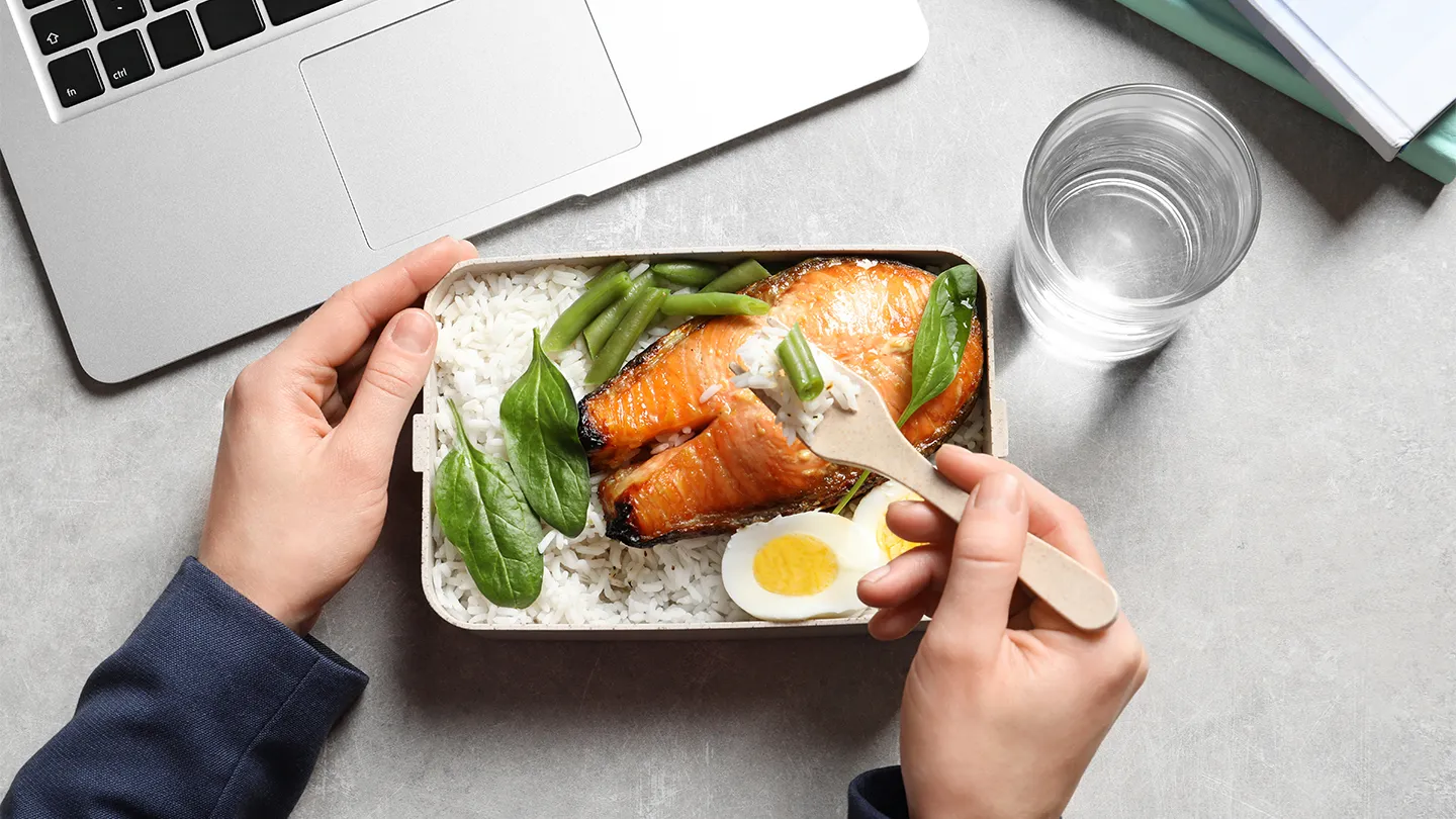 salmon meal kit eating at work