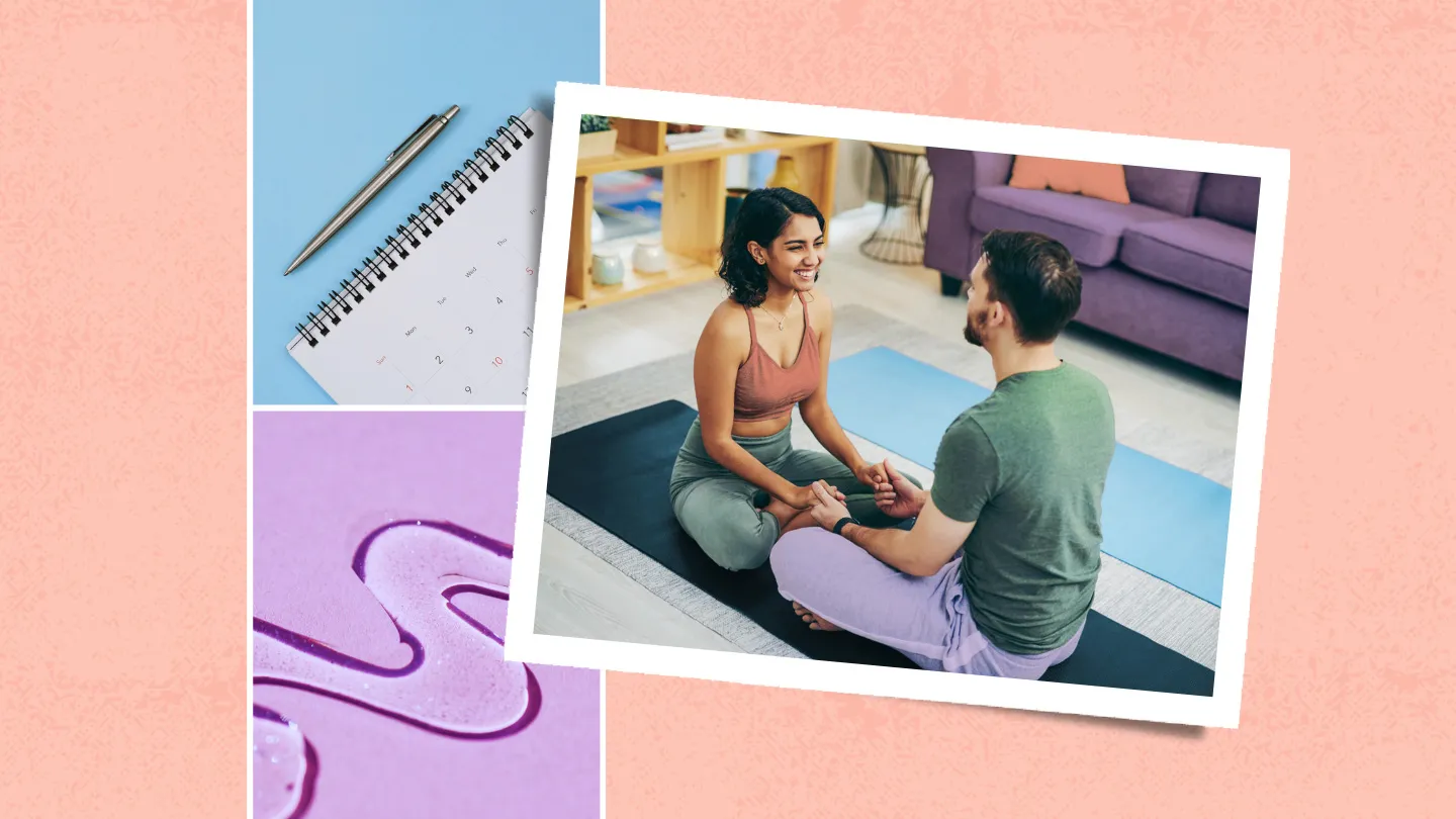 calendar make time lube couple holding hands doing yoga