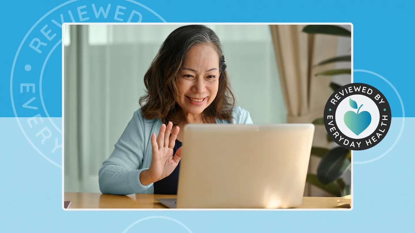 Senior woman on laptop video call at home