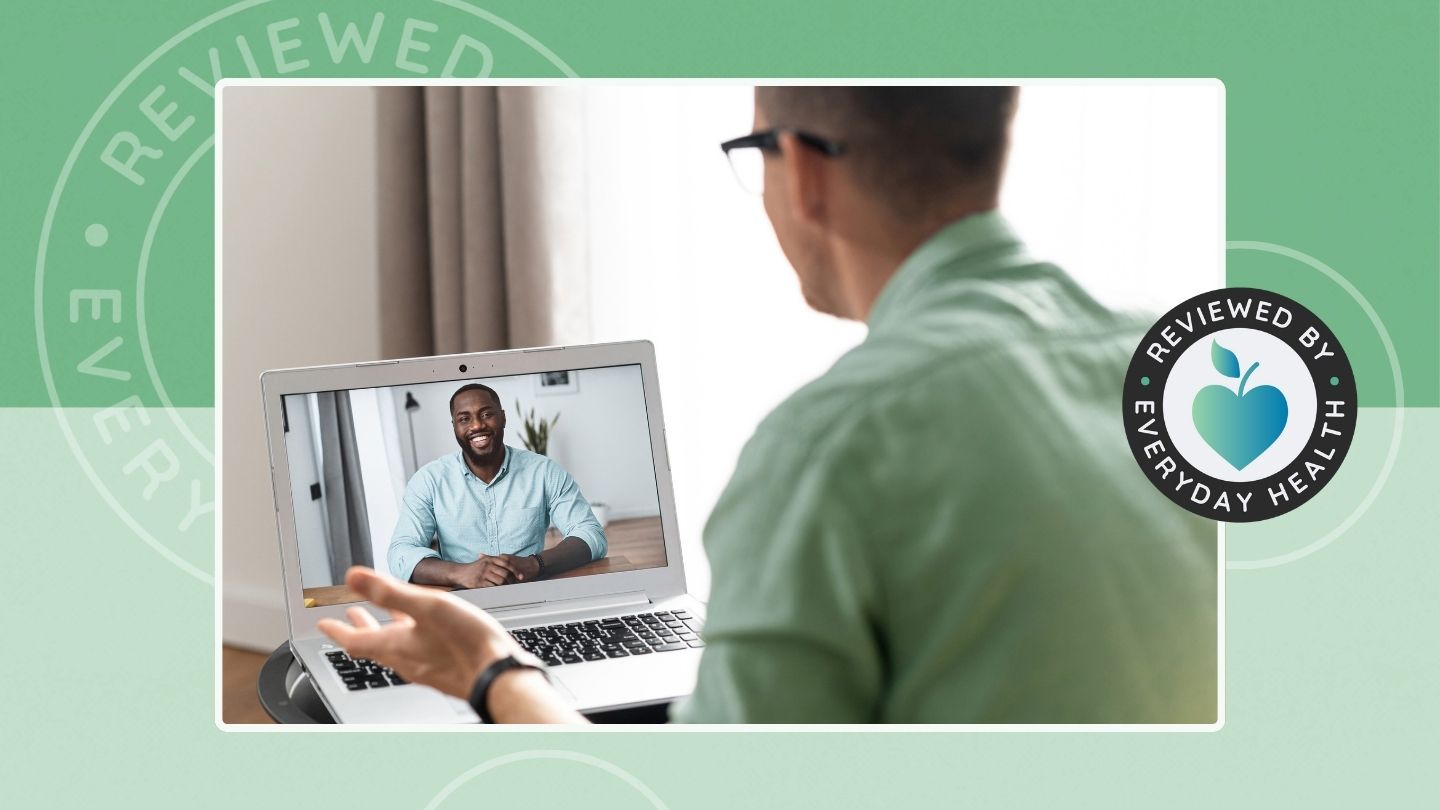 Man talking to therapist at home
