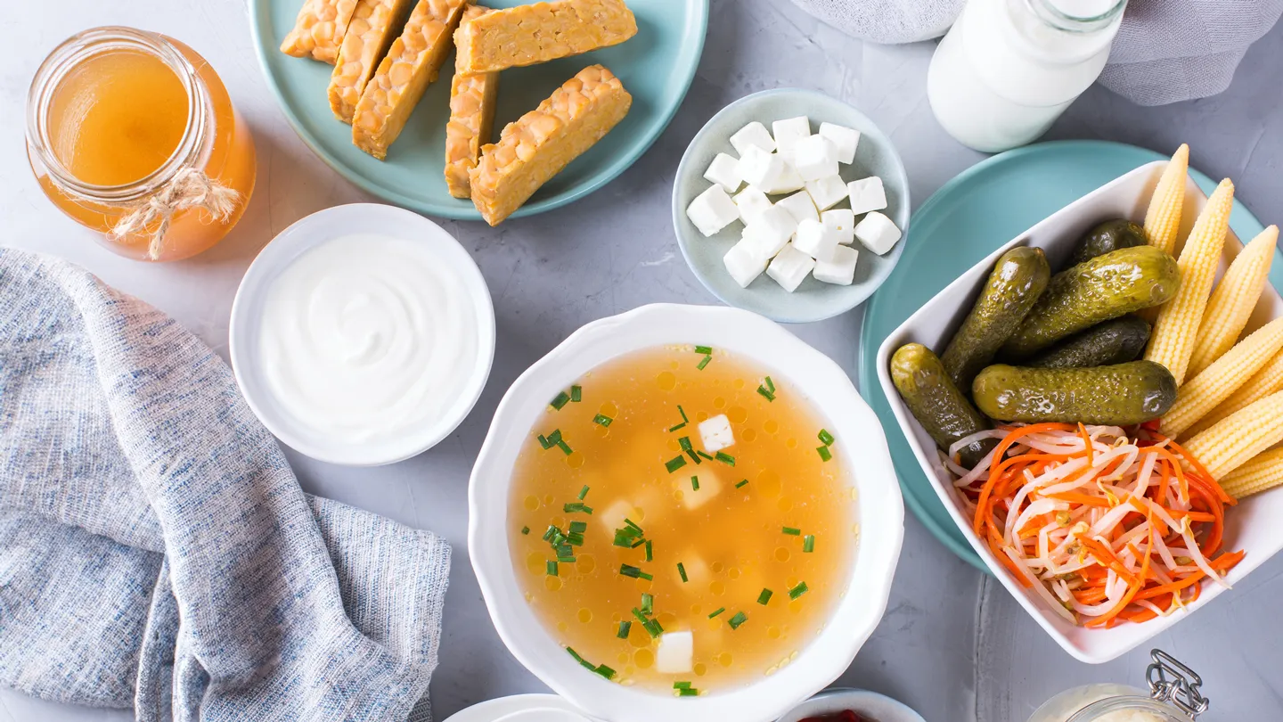 assortment of fermented probiotic foods