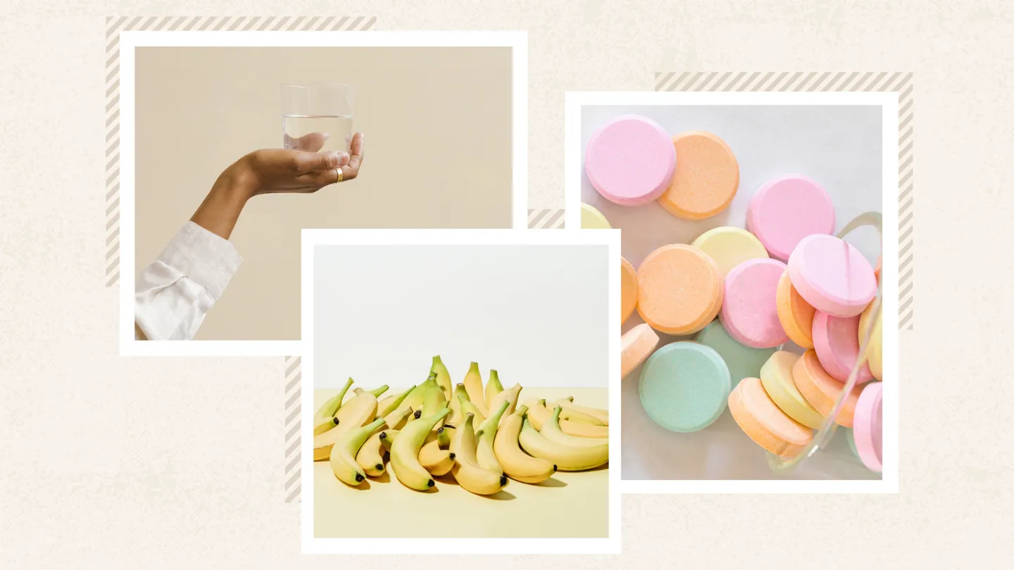 had holding water, bananas, antacid tablets