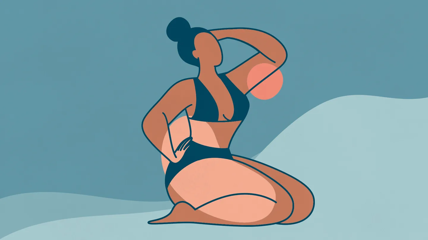 abstract illustration of a woman with skin issues on the beach in summer