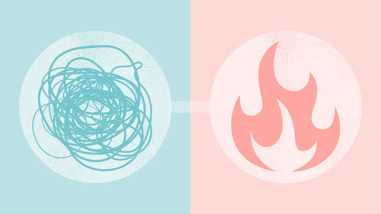 stress ball on one side flames of inflammation on the other