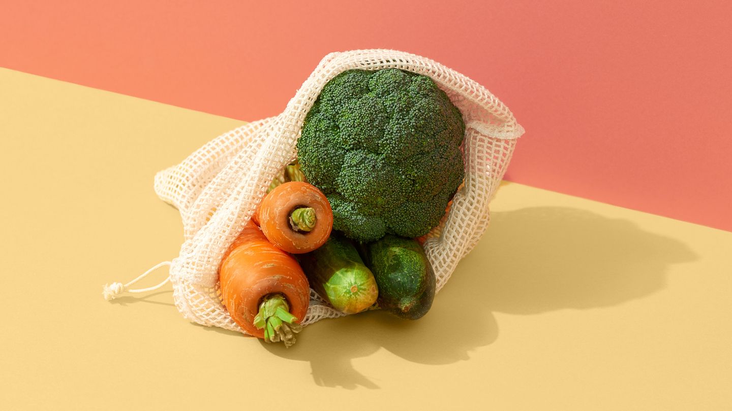 mesh bag of assorted vegetables