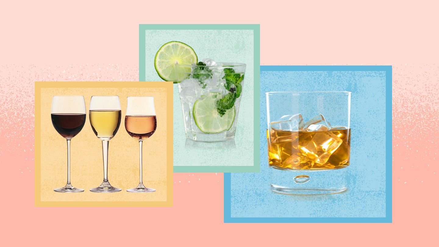 red wine white wine prosecco mojito liquor