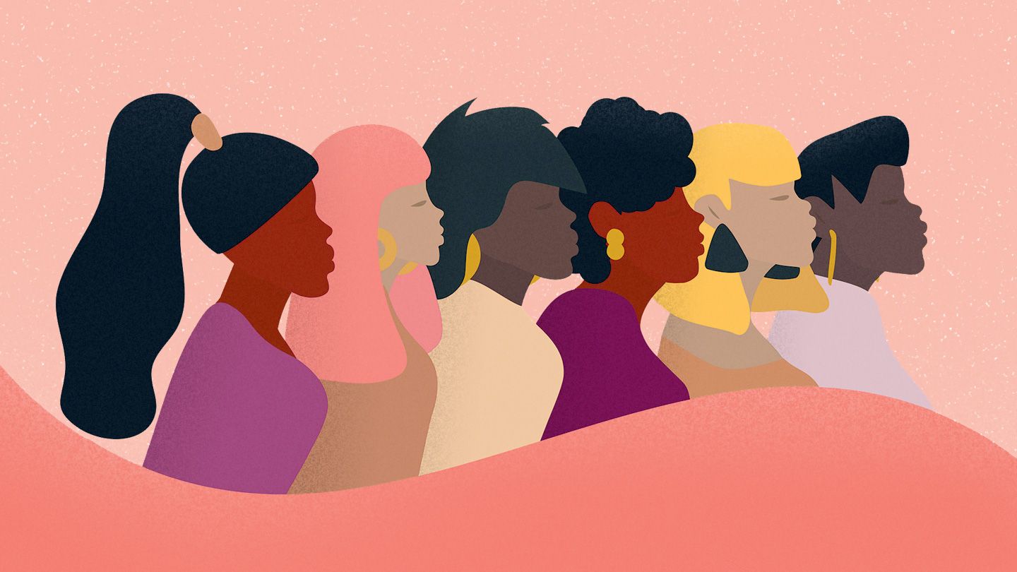 illustration of black women on pink background